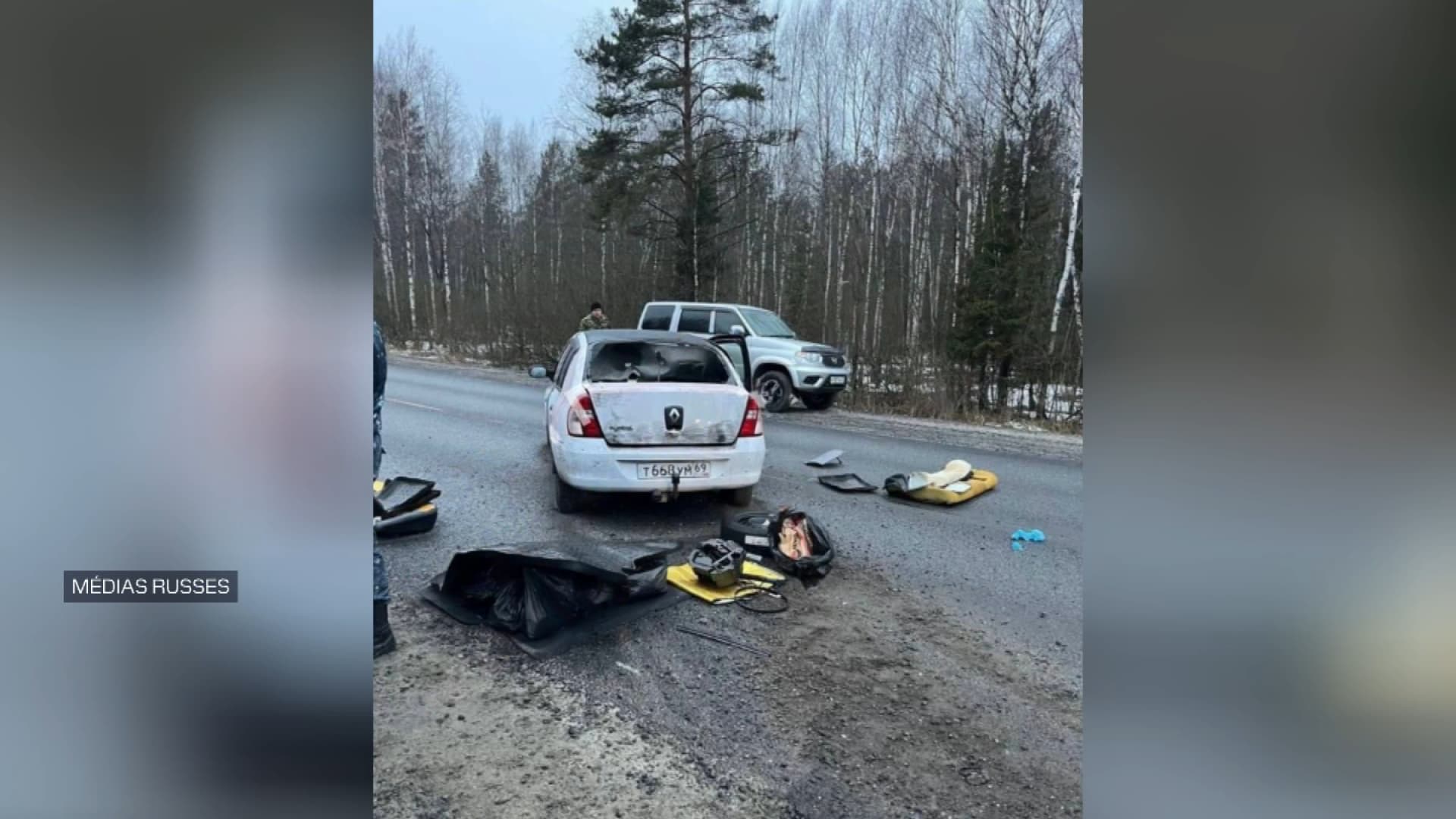 Une image de la voiture dans laquelle se trouvaient les quatre personnes suspectées d'avoir directement pris part à l'attaque dans la salle de concert de Moscou. Une image de la voiture dans laquelle se trouvaient les quatre personnes suspectées d'avoir directement pris part à l'attaque dans la salle de concert de Moscou.