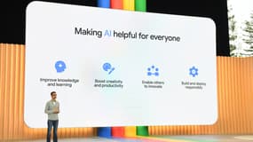 Sundar Pichai, le patron de Google, lors de la conférence Google I/O (mai 2023)