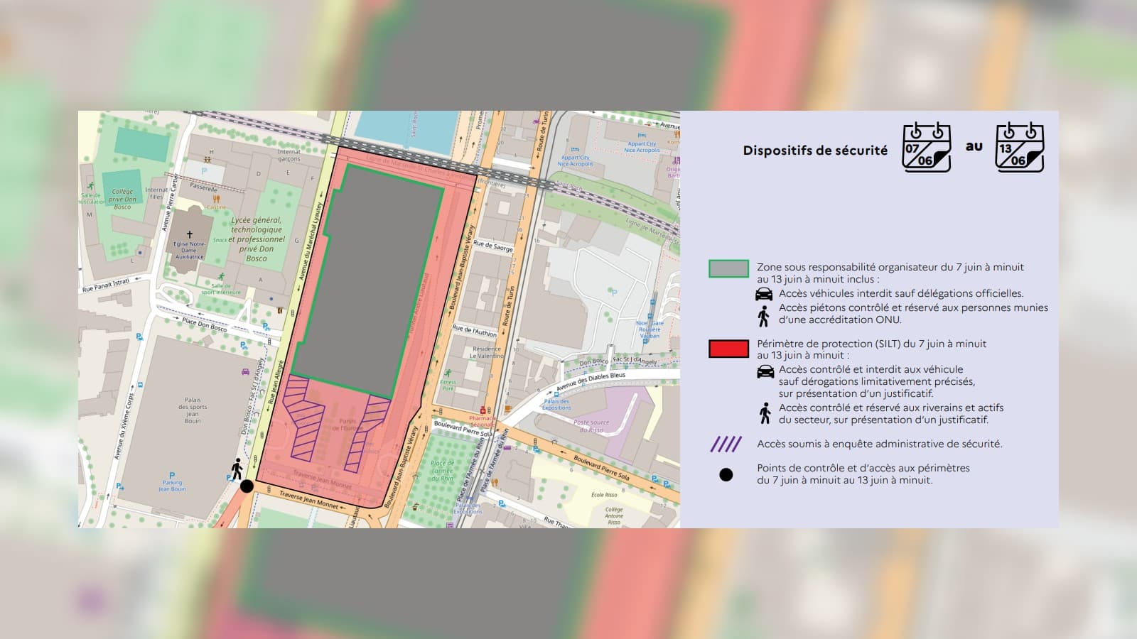 La zone de sécurité lors de la conférence des Nations unies sur les océans à Nice, au palais des Expositions du 7 au 13 juin 2025.