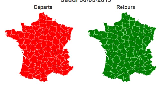 Trafic prévu sur les routes françaises le jeudi 30 mai 2019 Trafic prévu sur les routes françaises le jeudi 30 mai 2019