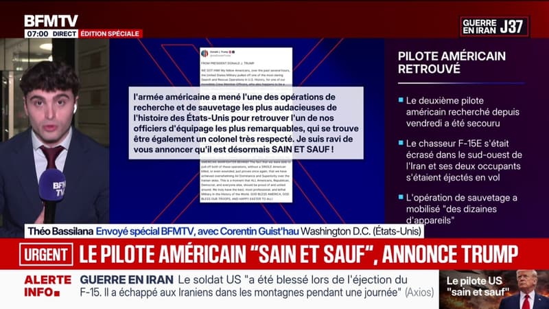 Donald Trump affirme qu'"aucun Américain" n'a été "tué ou blessé" dans les opérations de sauvetage des membres d'équipage du F-15E abattu en Iran