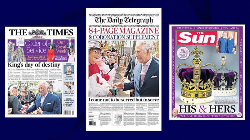Les unes de la presse britannique le jour du couronnement de Charles III, le 6 mai 2023