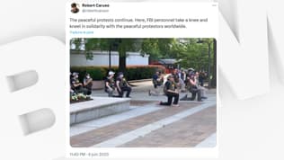 Tweet illustré de la photographie de plusieurs agents du FBI participant le 6 juin 2020 à une action en hommage à Georges Floyd, tué par un policier