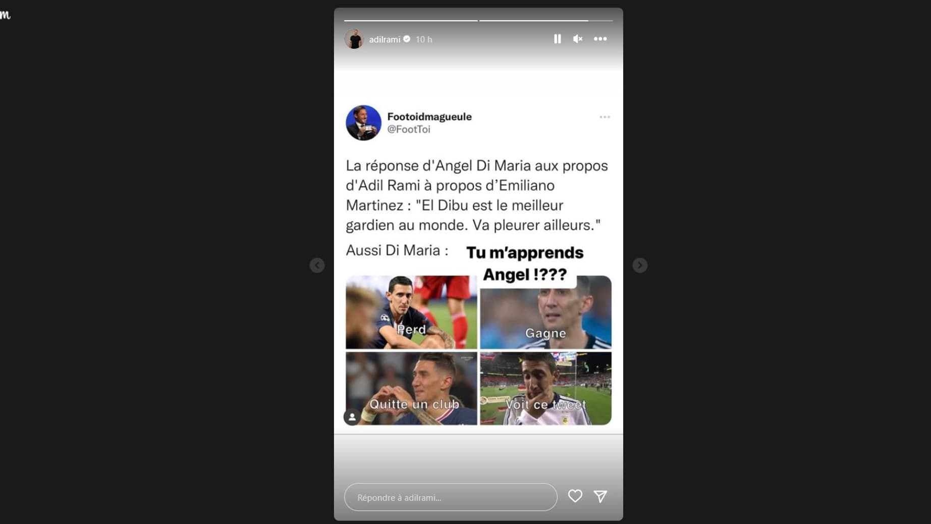 La story Instagram de Rami contre Di Maria La story Instagram de Rami contre Di Maria