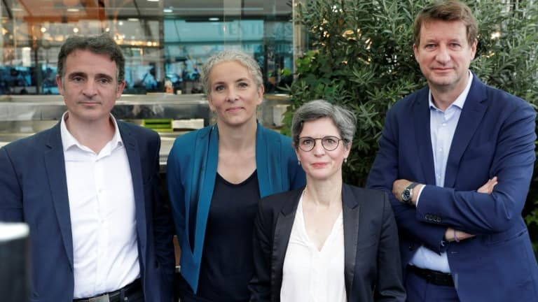 De gauche à droite: Eric Piolle, Delphine Batho, Sandrine Rousseau et Yannick Jadot, à Paris le 12 juillet 2021
