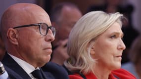 Le député des Alpes-Maritimes Éric Ciotti (UDR) avec son allié Marine Le Pen (RN) le 24 juin 2024 à Paris