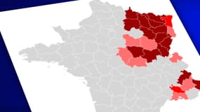 La carte des départements concernés par le couvre-feu à 18h, en date du 8 janvier 2021.