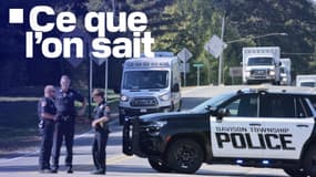 Des policiers et des secours près de l'église mormone dans laquelle il y a eu une fusillade, ce dimanche 28 septembre, dans le Michigan aux États-Unis. 
