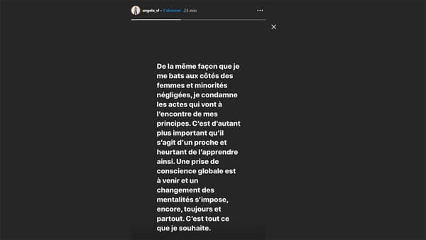 La réaction de la chanteuse Angèle sur Instagram.