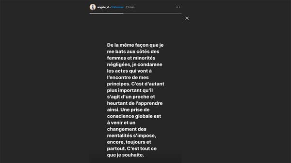 La réaction de la chanteuse Angèle sur Instagram.