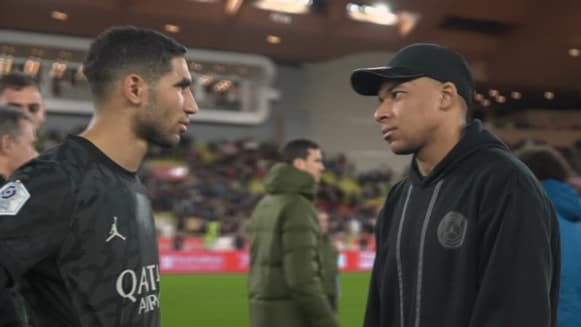 Kylian Mbappé et Achraf Hakimi après Monaco-PSG, 1er mars 2024