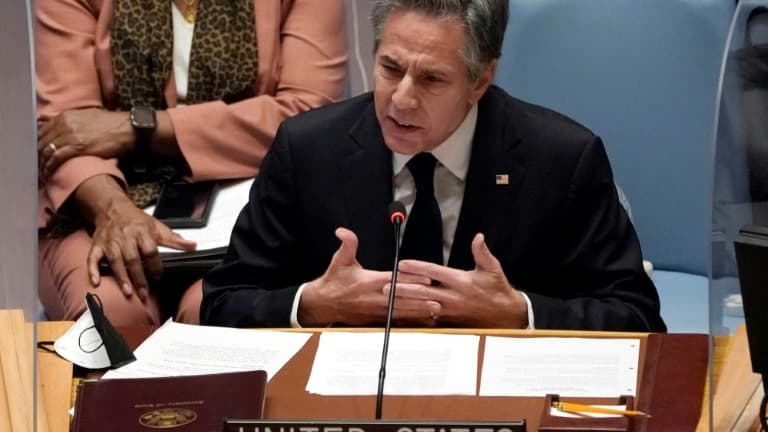 Le chef de la diplomatie américaine Antony Blinken lors d'un Conseil de sécurité sur l'Ukraine, le 17 février 2022 à New York