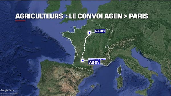 Carte montrant le convoi d'agriculteurs entre Paris et Rungis, le 29 janvier 2024.