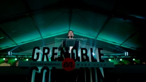 Le maire sortant écologiste de Grenoble Éric Piolle lors d'un meeting, le 11 mars 2020 à Grenoble Le maire sortant écologiste de Grenoble Éric Piolle lors d'un meeting, le 11 mars 2020 à Grenoble