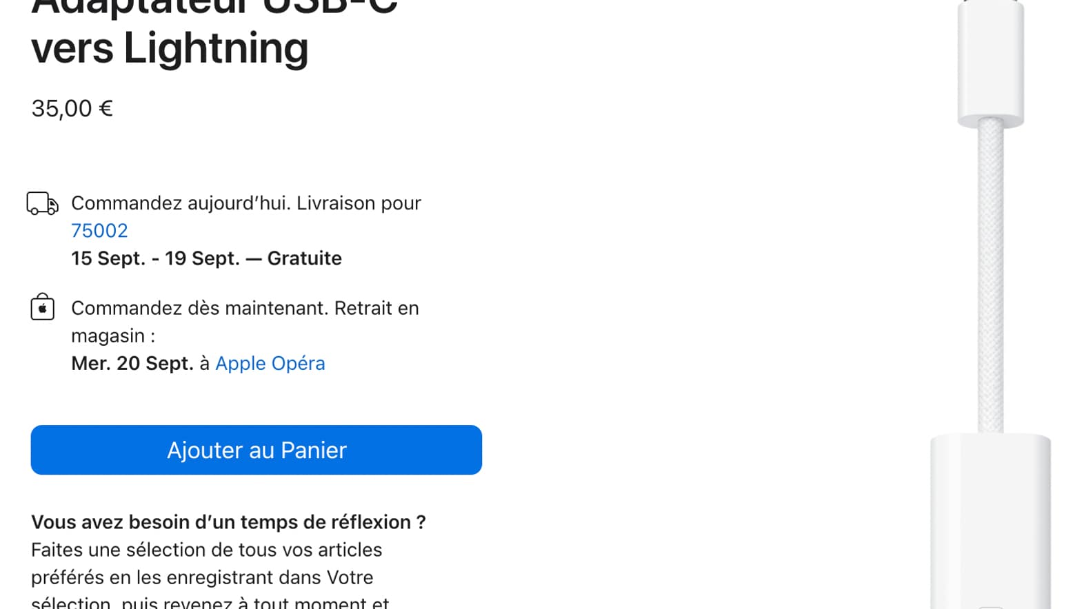 L'adaptateur USB-C / Lightning d'Apple L'adaptateur USB-C / Lightning d'Apple