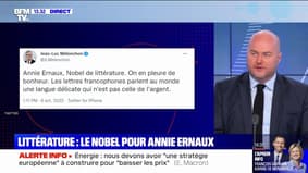 Jean-Luc Mélenchon "pleure de bonheur" après l'attribution du prix Nobel de littérature à l'écrivaine française Annie Ernaux