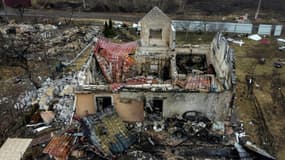 Une maison détruite par un bombardement près de Kiev, le 30mars 2022