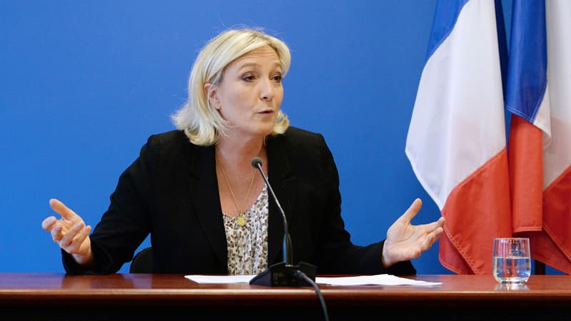 Marine Le Pen le 25 mars 2014 lors d'une conférence de presse à Nanterre.