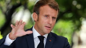Le président Emmanuel Macron lors d'une conférence de presse, le 10 septembre 2020, à Ajaccio 