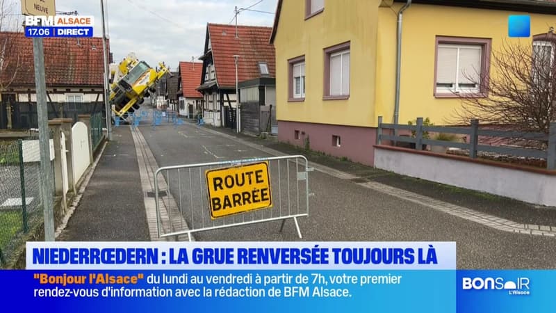 Bas-Rhin: la grue renversée toujours au sol à Niederrœdern