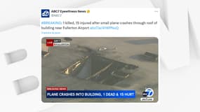 Le trou laissé par un avion qui s'est crashé sur le toit d'une usine en Californie, le 3 janvier 2025