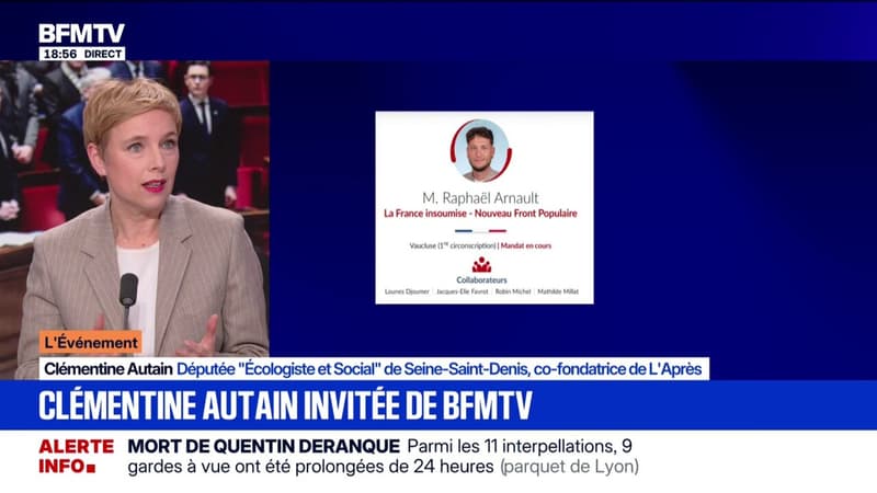 Mort de Quentin Deranque: "Mourir en France pour ses idées n'est pas acceptable", assure Clémentine Autain (députée Écologiste et Social)