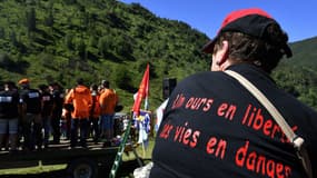 Une femme porte un T-shirt contre la mise en liberté des ours lors d'une manifestation, en 4 juillet 2020.