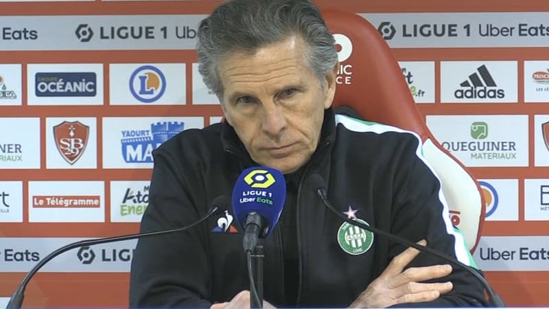 Claude Puel en conférence de presse, à Brest le 21 novembre 2020