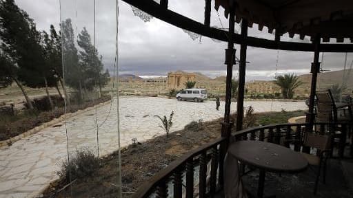 Vue de l'oasis de Palymre, un site classé au patrimoine mondial de l'Unesco, depuis un hôtel en ruines, le 14 mars 2014