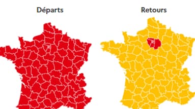 La journée de samedi est classée rouge au niveau national dans le sens des départs, orange pour les retours à l'exception de l'Ile-de-France, en rouge.