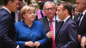 Pedro Sanchez, Angela Merkel, Jean-Claude Juncker et Emmanuel Macron ce mercredi à Bruxelles.