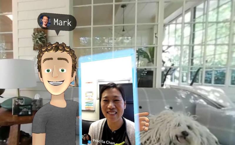 Mark Zuckerberg et son avatar posant avec son épouse.