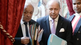 Jean-Yves Le Drian et Laurent Fabius le 29 avril 2015.