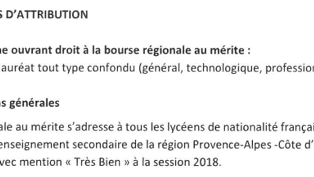Un extrait du règlement accompagnant la délibération du Conseil régional