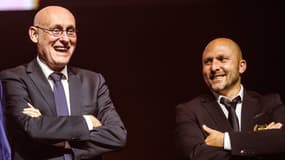 Bernard Laporte et Pierre Mignoni en avril 2023