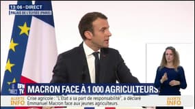 "On ne peut pas venir me dire 'Ouvrez des marchés, aidez-nous à exporter mais quand ça nous arrange'", dit Macron aux agriculteurs