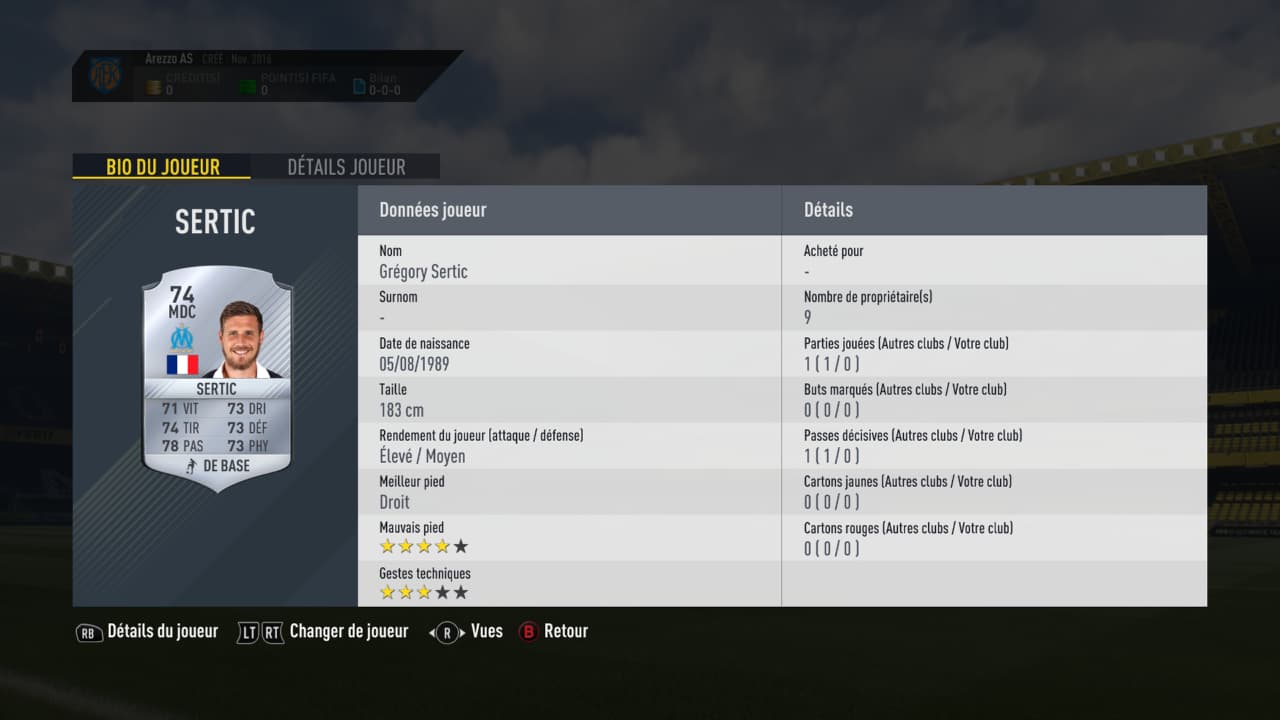 La carte FUT FIFA 17 de Sertic La carte FUT FIFA 17 de Sertic