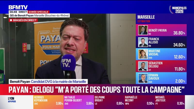 Municipales 2026 à Marseille: "Pendant toute la campagne ce n'était pas une main tendue, c'est des coups qu'il (Sébastien Delogu) m'a porté", souligne Benoit Payan