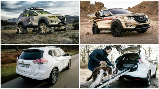 Le Nissan X-Trail, vendu avec chenilles, canons laser ou rampe d'accès pour chien.