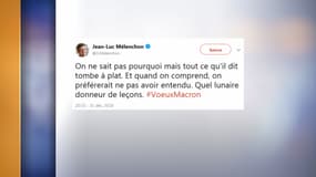 Le tweet de Jean-Luc Mélenchon , ce lundi soir.