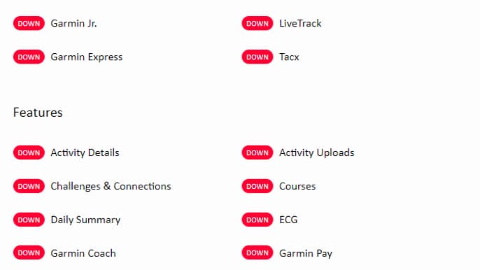 Les services de Garmin en panne Les services de Garmin en panne