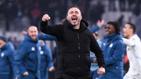 La joie de Roberto De Zerbi après la victoire face à Lyon, le 2 février 2025