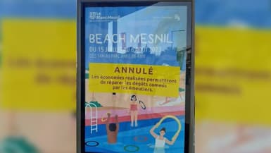 Un panneau publicitaire du Blanc-Mesnil (Seine-Saint-Denis) annonçant l'annulation de Beach Mesnil.