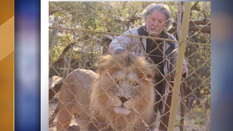 L'homme et l'un de ses lions