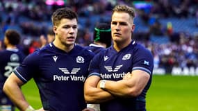 Huw Jones et Duhan van der Merwe lors du match Ecosse-France, le 10/02/2024
