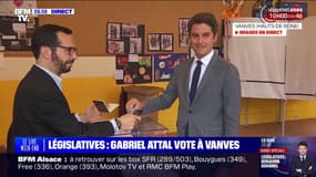 Législatives: Gabriel Attal a voté à Vanves