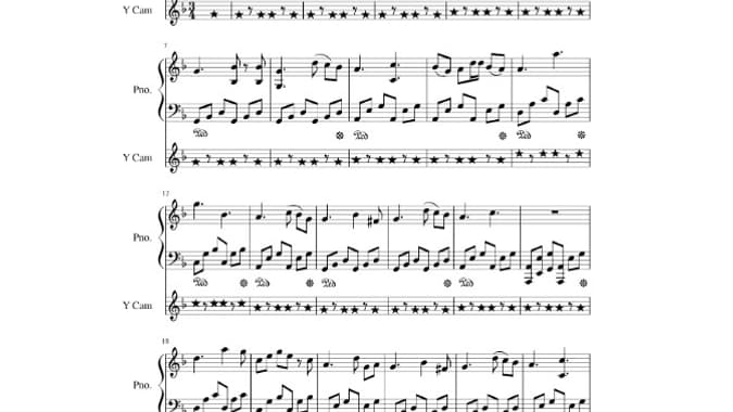 La partition du morceau composé à partir des vibrations d'Y Cam La partition du morceau composé à partir des vibrations d'Y Cam