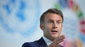 Le président français Emmanuel Macron lors de la présentation du Pacte européen pour les océans à la Conférence des Nations unies sur les océans (Unoc3), le 9 juin 2025 à Nice