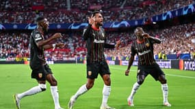 Fulgini et les joueurs de Lens lors du match de Ligue des champions contre le Séville FC, 20 septembre 2023