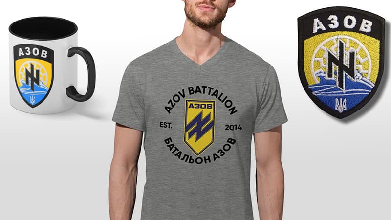 Les produits aux couleurs du régiment d'Azov, vendus sur Amazon France